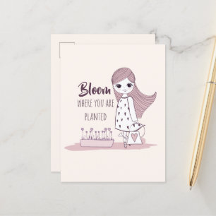 "Bloom Where You Are Planted" Motivational Quote Announcement Postcard
