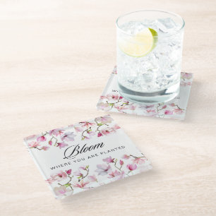 Bloom Where You Are Planted - Pink Magnolia Glass Coaster