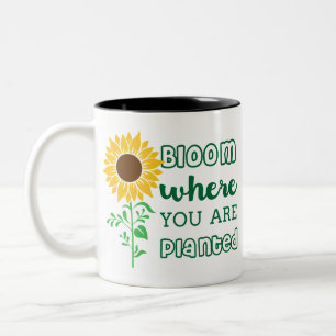 Bloom Where You Are Planted Sunflower Art Two-Tone Coffee Mug