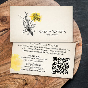 Bloom Where You Are Watercolor Flower Life Coach Business Card