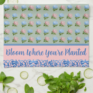 Bloom Where You're Planted Pastel Flowers Kitchen Towel