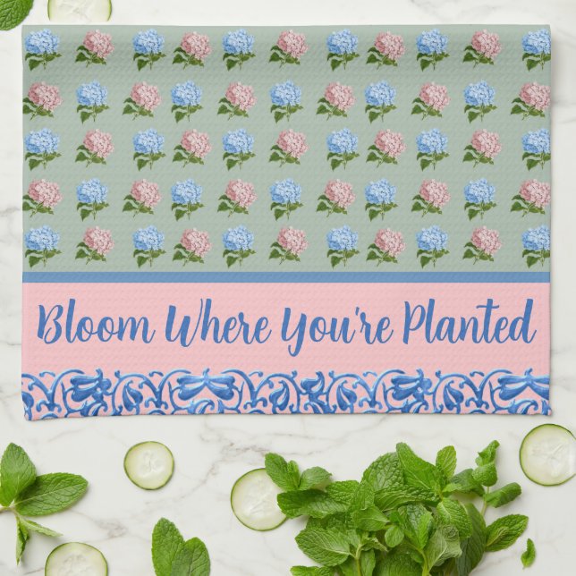 Bloom Where You're Planted Pastel Flowers Kitchen Towel (Folded)
