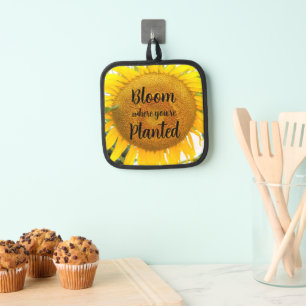 Bloom Where You're Planted Yellow Sunflower Pot Holder