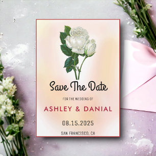 Bloom white blossom floral Wedding Save the Date Invitation