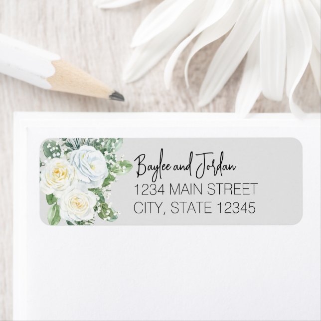 Bloom White Floral Mariage Adresse de retour (En situation)