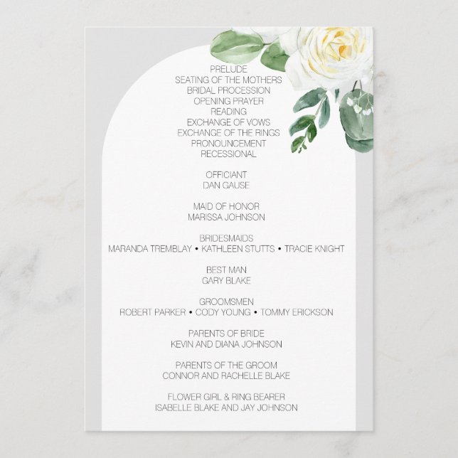 Bloom White Floral Wedding Program (Front)