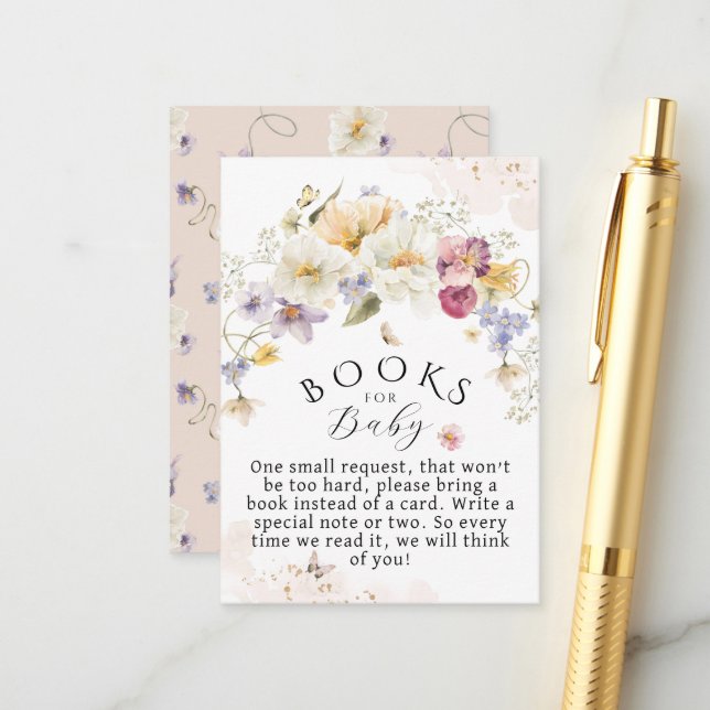 Bloom Wildflower Rustic Baby Shower Books for Baby Enclosure Card (Front/Back In Situ)