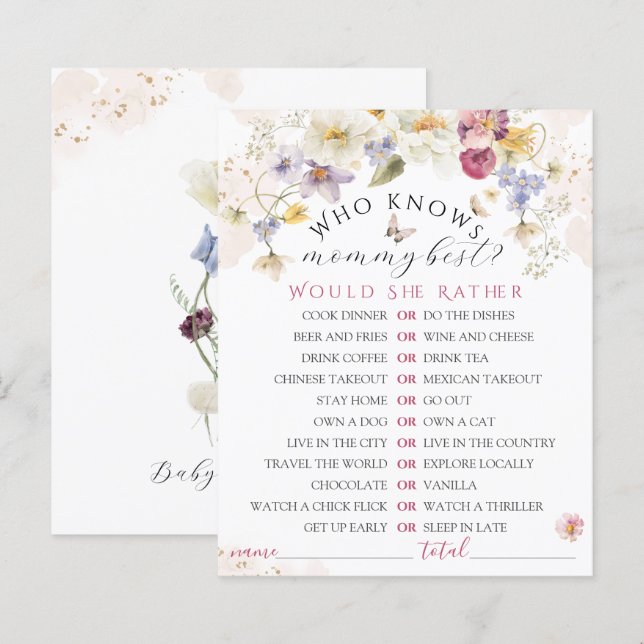 Bloom Wildflower Rustic Baby Shower Game (Front/Back)