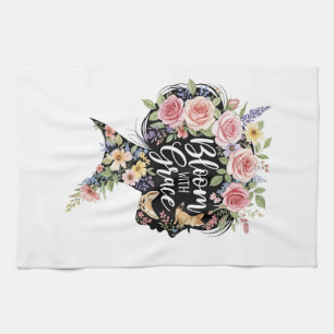 Bloom with Grace Elegant Floral Inspirational Art Kitchen Towel
