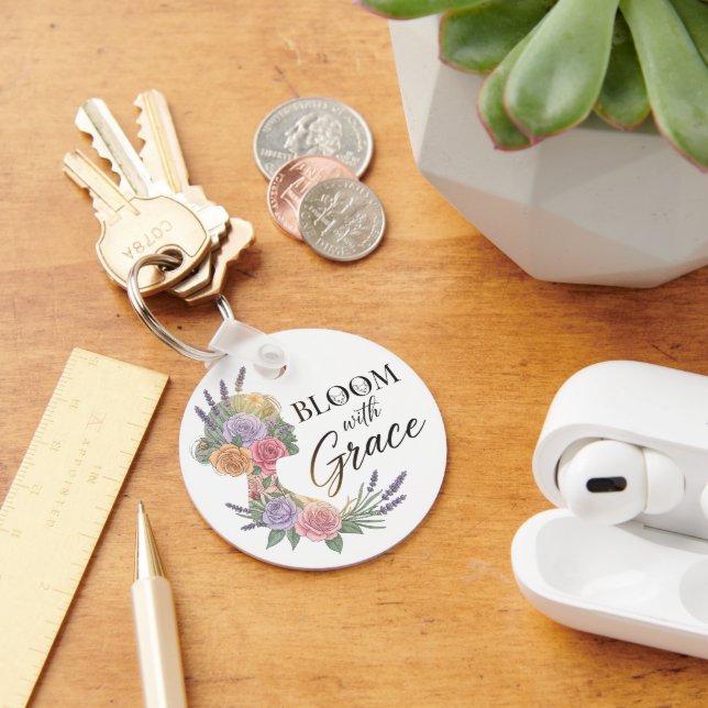 Bloom with Grace Elegant Floral Woman Silhouette Keychain (Desk)