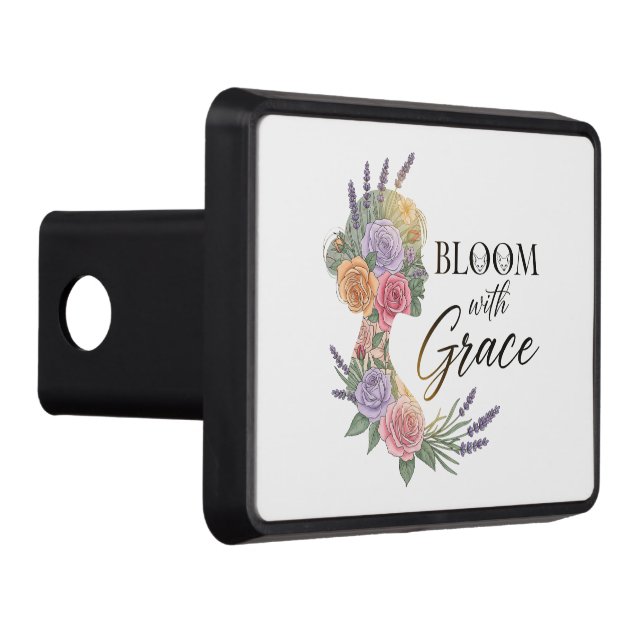 Bloom with Grace Elegant Floral Woman Silhouette Trailer Hitch Cover (Right)