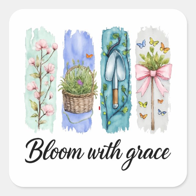 Bloom with Grace Garden Floral Art Square Sticker (Front)
