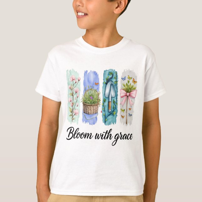 Bloom with Grace Garden Floral Art T-Shirt (Front)