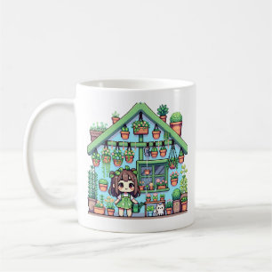 Bloom with Grace   Kawaii Girl with Plants Coffee Mug