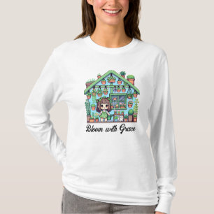 Bloom with Grace   Kawaii Girl with Plants T-Shirt