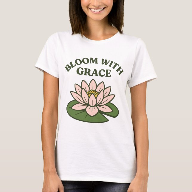 Bloom With Grace - Minimalist Pink Waterlily T-Shirt (Front)