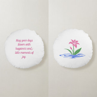 Bloom With Happiness | Floral Inspirational Quote Round Pillow