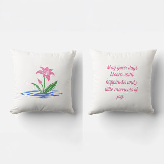 Bloom With Happiness | Floral Inspirational Quote Throw Pillow