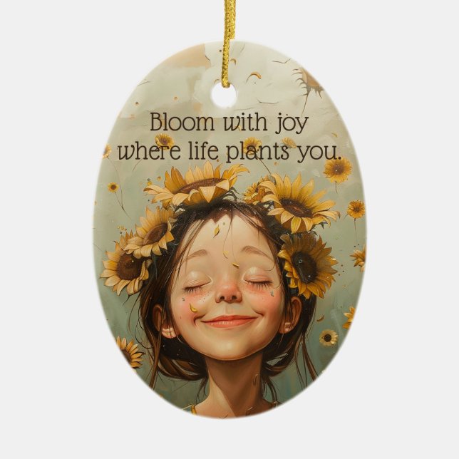 Bloom with Joy Ceramic Ornament (Front)