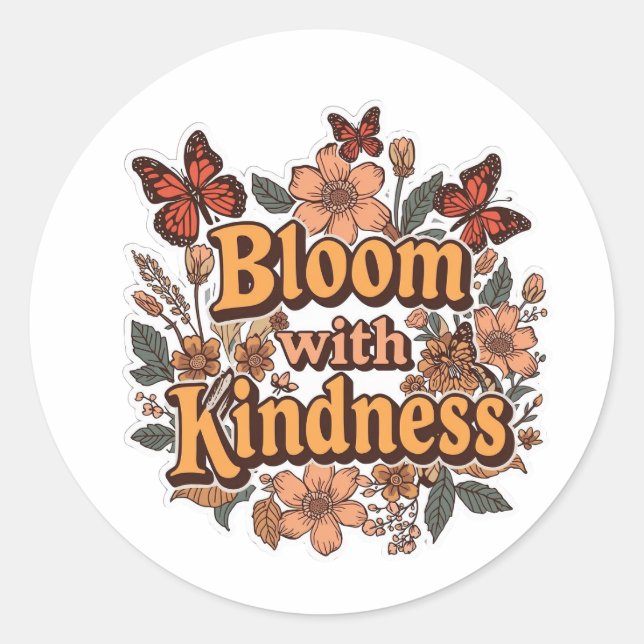 Bloom With Kindness Retro Floral Sticker  (Front)