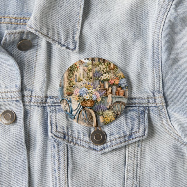 Bloomcore Flower Market Bicycle 3 Inch Round Button (In Situ)