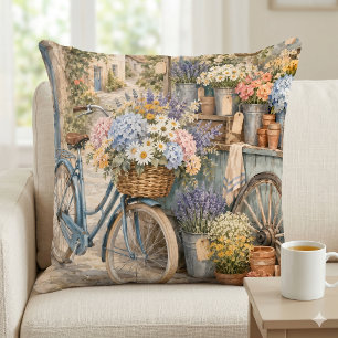 Bloomcore Flower Market Bicycle Throw Pillow
