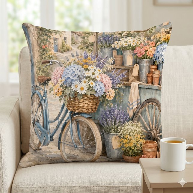 Bloomcore Flower Market Bicycle Throw Pillow (Bloomcore Flower Market Bicycle Throw Pillow)