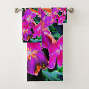 Blooming Abstract Magenta and Orange Flower Bath Towel Set