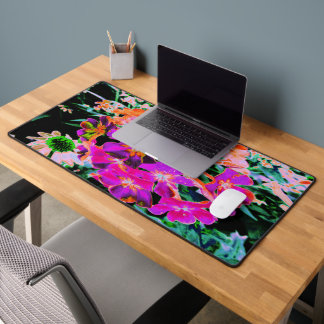 Blooming Abstract Magenta and Orange Flower Desk Mat