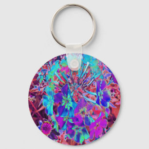 Blooming Abstract Purple and Blue Flower Keychain
