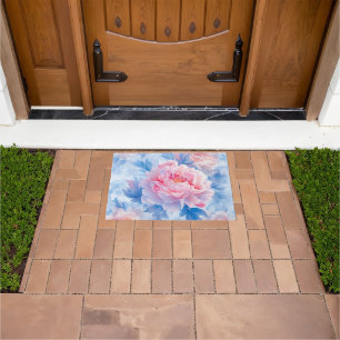 Blooming Abstract Watercolor Peony  Doormat