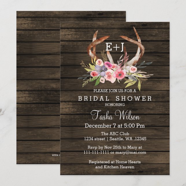 Blooming Antlers Country Chic Bridal Shower Invite (Front/Back)
