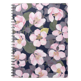 Blooming Apple: Dark Blue Watercolor Notebook