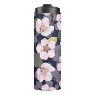 Blooming Apple: Dark Blue Watercolor Thermal Tumbler