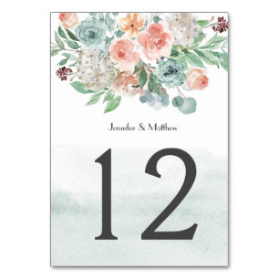 Blooming Apricot and Green Watercolor Floral   Table Number