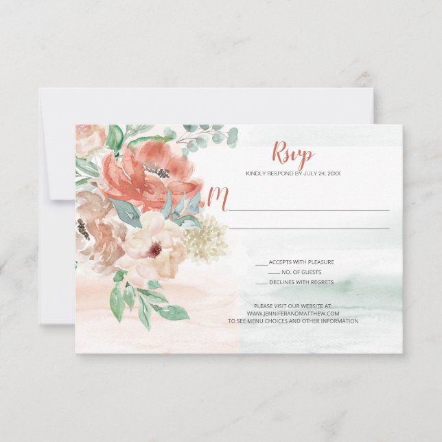 Blooming Apricot Aquarelle Floral RSVP (Devant)