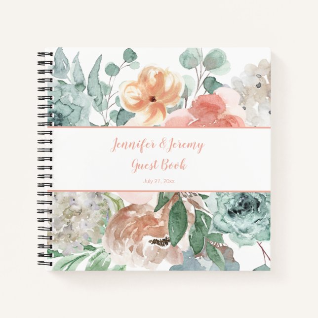 Blooming Apricot Watercolor Floral Guest Book (Front)