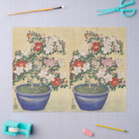Blooming Azalea in Blue Pot Janpanese Flower Art