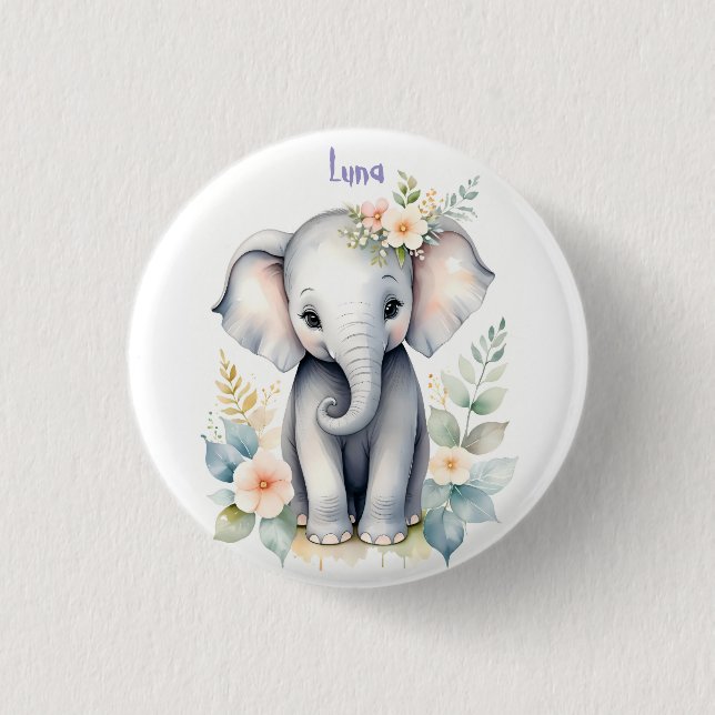 Blooming Baby Elephant 1 Inch Round Button (Front)