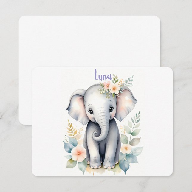 Blooming Baby Elephant Invitation (Front/Back)