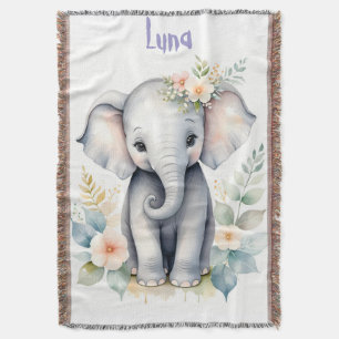 Blooming Baby Elephant Throw Blanket