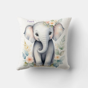 Blooming Baby Elephant Throw Pillow