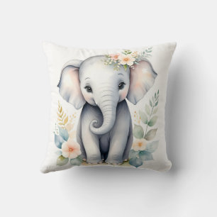 Blooming Baby Elephant Throw Pillow
