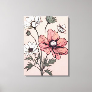 Blooming Beauties: Pink & White Flowers on Pink Canvas Print