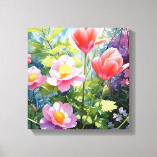  Blooming Beauty: Pink and Yellow Flowers Canvas Print