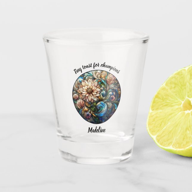 Blooming Beauty: Rose Painting on Shot Glass (Front)