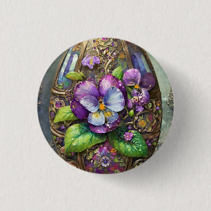 Blooming Birds Foot Violets Wildflowers Easter Egg 1 Inch Round Button