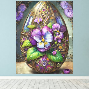 Blooming Birds Foot Violets Wildflowers Easter Egg Canvas Print