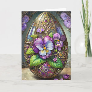 Blooming Birds Foot Violets Wildflowers Easter Egg Card