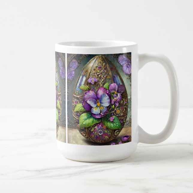 Blooming Birds Foot Violets Wildflowers Easter Egg Coffee Mug (Right)